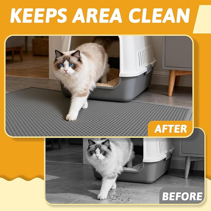 Pieviev Cat Litter Mat Double Layer Waterproof Urine Proof Trapping Mat 1 Pack (Gray, 47x36 Inch (Pack of 1))