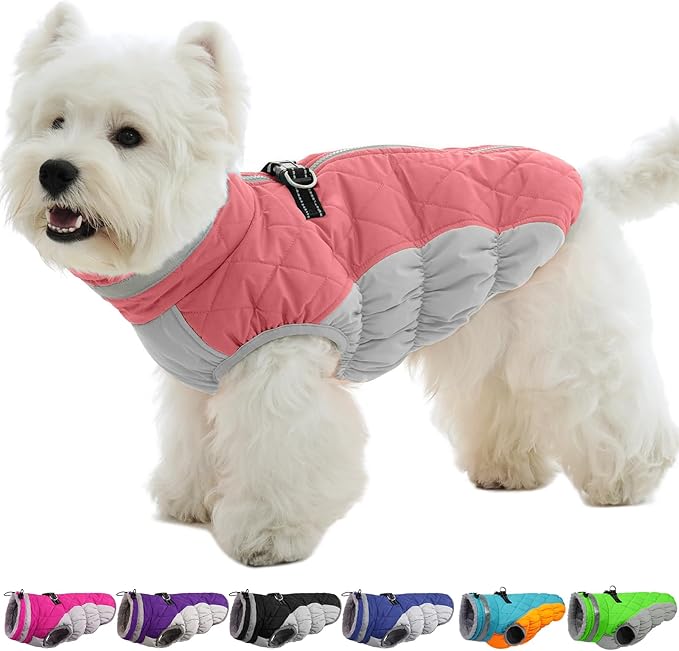 Small Dog Coat,Dog Jackets for Small Dogs,Warm Winter Jacket, Puppy Coat with Harness Built in,Waterproof Dogs Jacket,Puppy Cold Weather Coats,Winter Clothes Snowsuit Shih Tzu Bichon,Pink,S