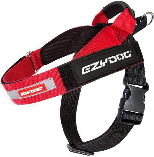 EzyDog Express Dog Harness - Adjustable Dog Harness for Large, Medium, and Small Dogs with Padded Ergonomic Anti-Chafing Design, Grip Handle, & Easy Side Buckle (L, Red)