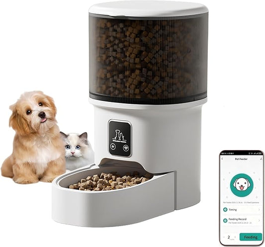 Automatic Cat Feeders - Timed Pet Feeder for Cats and Dogs with Dry Food Dispenser, APP Control Smart, 4L Grain Storage Bucket, Dual Power Supply, Programmable Portion Control (Black Visible)