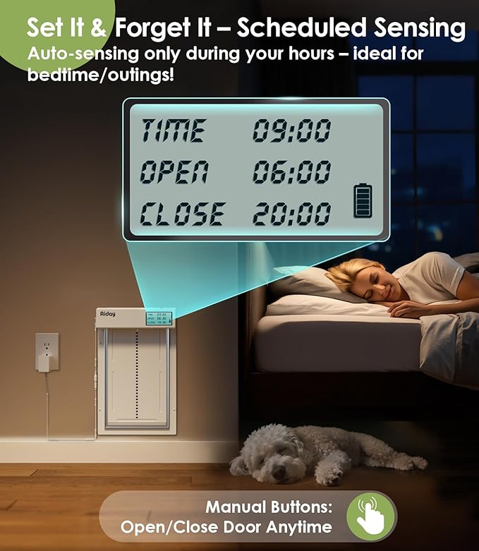 Automatic Dog Door with Collar Sensors, Meduim Smart Pet Door for Wall, Custom Scheduling & Anti-Pinch, Fits Meduim Dogs up to 40 lbs (M)