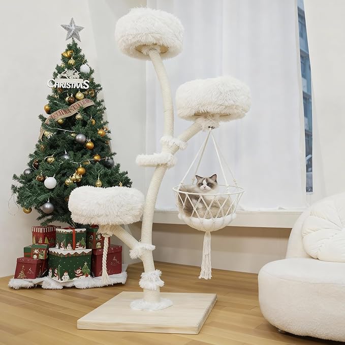 Modern Multi-Level Cat Tree Tower for Indoor Cats, 70" Large Cat Trees with Sisal Scratching Post, Luxury Cats Tower Furniture for Multiple Cats with Swing Hammock, Condo for Multiple Cat