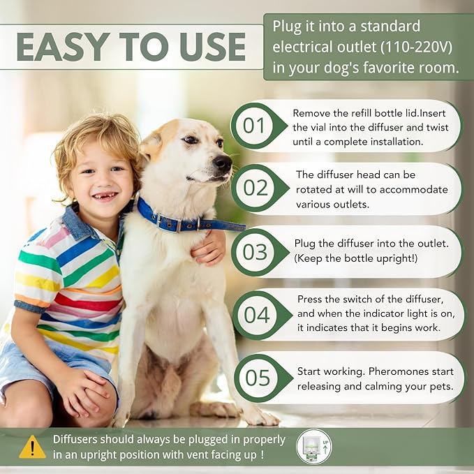 8-in-1 Dog Calming Pheromone Diffuser Kit – Pet Stress Support (2 Plug-Ins & 6x48ml Refills), Calming Diffuser for Dog During Thunderstorms, Travel, Separation, Fireworks & Vet Visits, 180-Day Supply