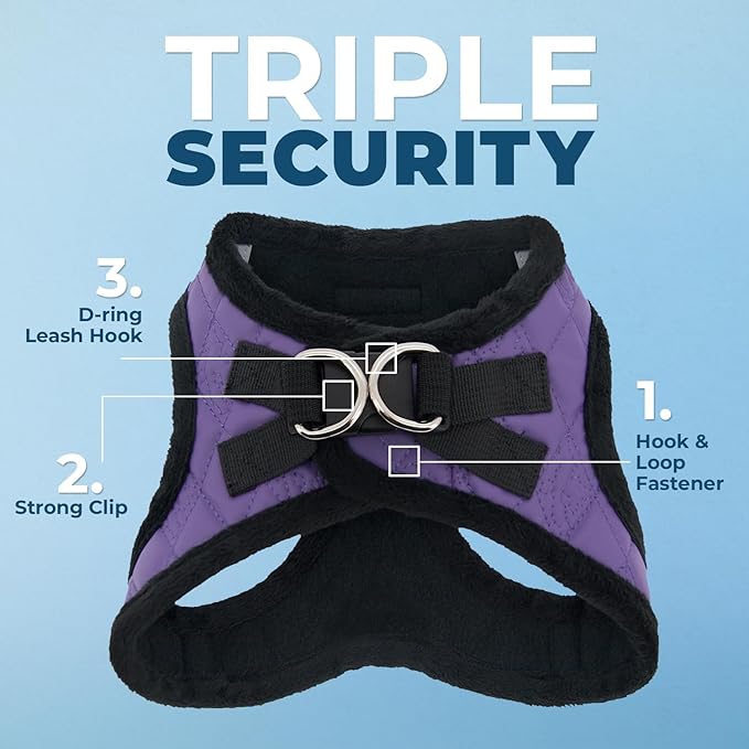 Best Pet Supplies - All Weather Mesh/Plush, Reflective, No Pull Harness for Small, Medium Dogs, Cats - Secure with Hook & Loop Fastener, Buckle, Double D-Rings - Purple Faux Leather, XL