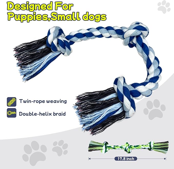 Rocfish [3 Pack] Puppy Dog Rope Toys, 17.8 in 3 Knots Chew Toy for Small Medium Dogs, Heavy Duty Puppy Rope Toy, Natural Cotton Pull Toy for Tug of War and Teeth Cleaning