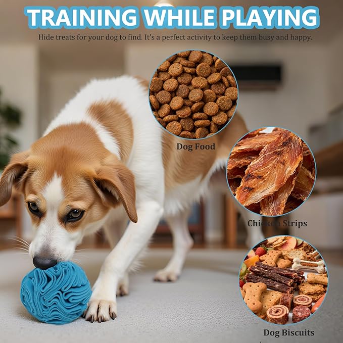 Blue Snuffle Ball for Dogs, Bright Color Slow Feeder Interactive Toy, Mental Enrichment Puzzle Game for Anxiety Relief & Indoor Fun, Machine Washable for Small Medium Large Dogs