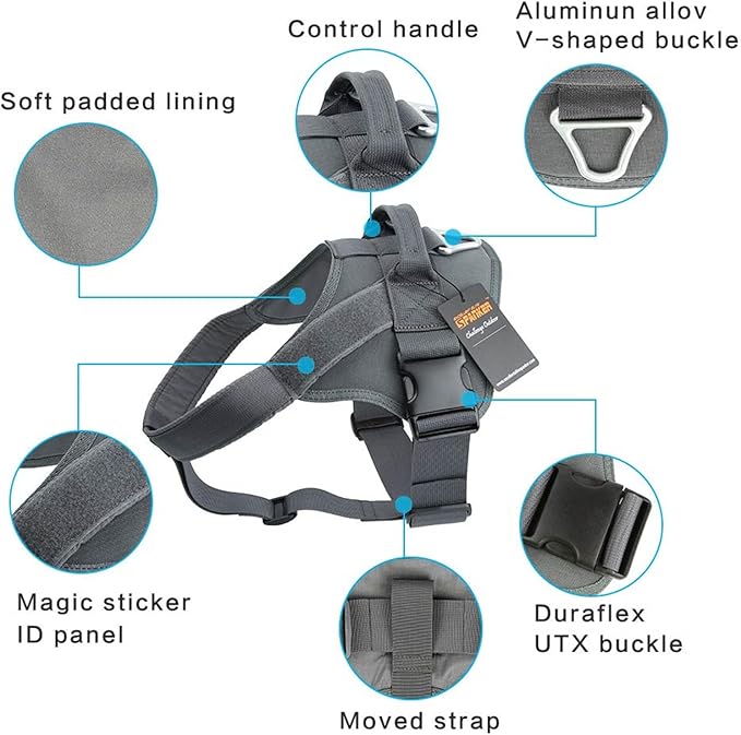 EXCELLENT ELITE SPANKER Tactical Dog Harness Military Patrol Harness No-Pull Service Dog Vest Military Dog Vest Adjustable Training Working Dog Vest with Handle for Medium Large Dogs(Grey-L)