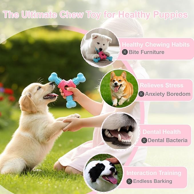 Puppy Chew Toys for Teething, Indestructible Dog Chew Toys for Aggressive Chewers - Small & Medium Breeds, Rubber Dog Bone Toy, Tough Puppy Toys to Keep Them Busy and Relieve Anxiety