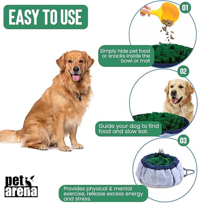PET ARENA Snuffle Mat for Dogs - Adjustable Interactive Puzzle Toy for Large & Small Breed Slow Feeder for Mental Stimulation & Stress Relief Encourages Natural Foraging Ideal for Indoor & Outdoor Use