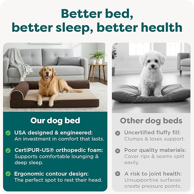 FurHaven Orthopedic Dog Bed for Large Dogs, L-Shaped Chaise Contour Mattress with Egg Crate Orthopedic Memory Foam for Joint Support, Removable Washable Cover, Jumbo/XL, Faux Fur & Suede, Espresso