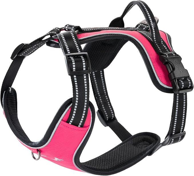 EXCELLENT ELITE SPANKER Nylon Reflective Dog Harness Adjustable No Pull Lightweight EVA Padded Vest Nameplate-Front Clip Service Dog Harness with Buckle for Medium Large Dogs (Peach Red, L)