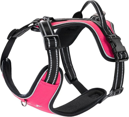 EXCELLENT ELITE SPANKER Nylon Reflective Dog Harness Adjustable No Pull Lightweight EVA Padded Vest Nameplate-Front Clip Service Dog Harness with Buckle for Medium Large Dogs (Peach Red, L)