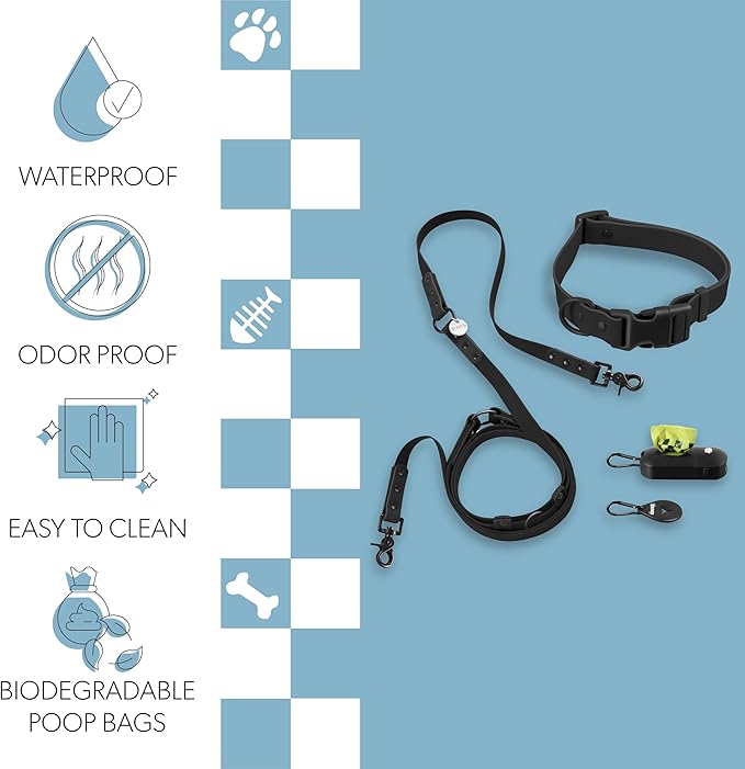 WLK1006I-5SET Luna Large 8FT Adjustable 6-in-1 Waterproof Hands-Free Leash and Collar with LED Flashlight, Bag Dispenser, and Poop Bag Holder, Bitters