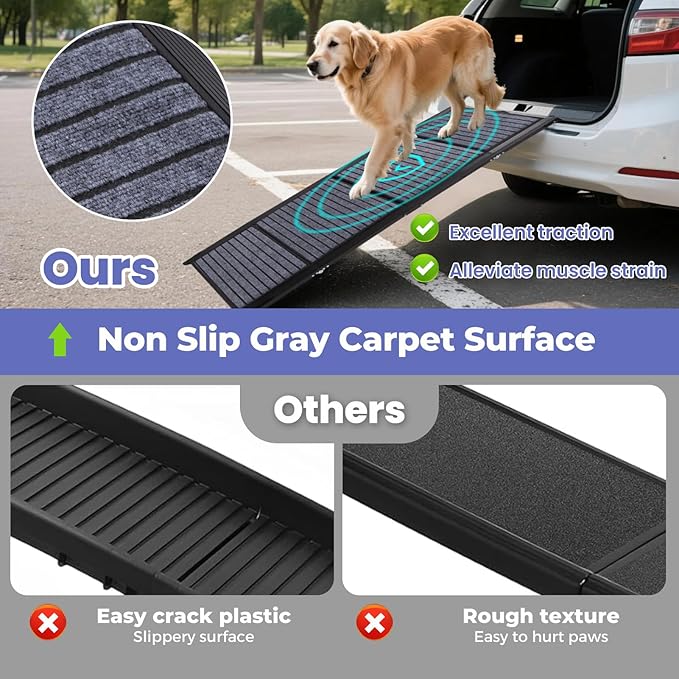 Dog Car Ramp for Large Dogs, Foldable Steps for Car Truck, SUV, Heavy Duty Pet Puppy Stair for High Bed & Sofa with Non-Slip Rug Surface, Steps for Dogs to Get in Car Vehicle