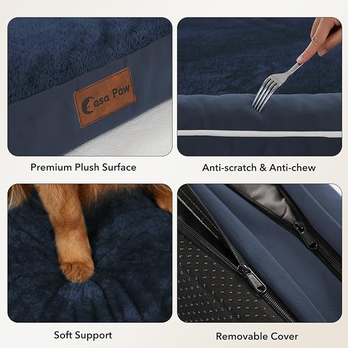 Orthopedic Dog Beds for Extra Large Dogs, Waterproof Egg Crate Foam XL Dog Bed with Sides 48x30Inch, Big Dogs Couch Beds with Removable Washable Cover and Nonskid Bottom, Navy Blue