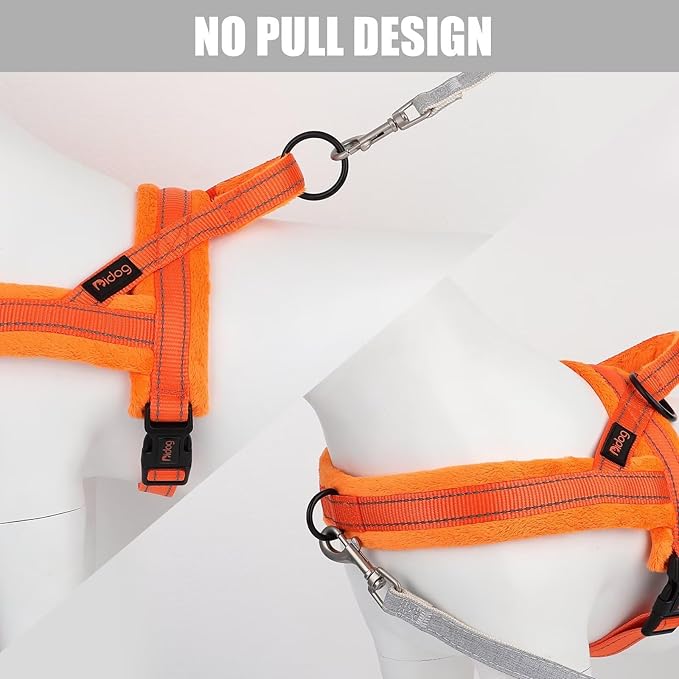 Didog Soft Flannel Padded Dog Vest Harness, No Pull/Quick Fit Reflective Dog Strap Harness, Easy for Training Walking (XS:Chest 15-18", Orange)