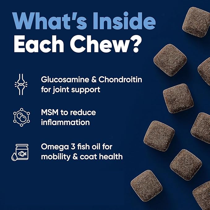 Woofy Advanced Strength Hip & Joint Health Supplement for Dogs - with Glucosamine, Chondroitin, MSM and Omega 3, 90 Flavored Chews for Small and Medium Dog Breeds