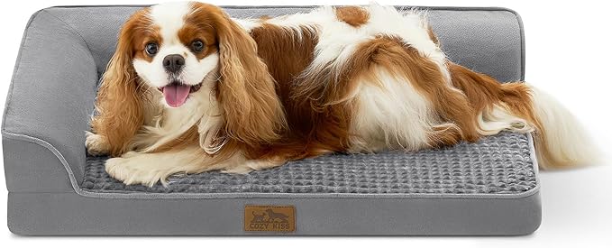 Orthopedic Dog Bed for Medium Small Size Dog, Dogs Crate Bed, L Shaped Foam Anti-Slip Bottom Pet Cat Sofa with Washable Removable Cover, Suitable for Pet Up to 40 lbs, 30x20x6.5 inch, Grey