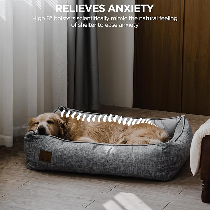 ATIFBOP Orthopedic Dog Bed, Bolster Dog Sofa with Removable Cover, Cooling Pad Memory Foam Couch, Pain Relief Pet Bed (Grey, 40x31x11 inch)