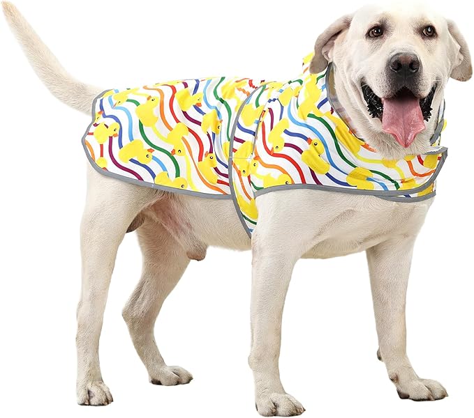 Dog Raincoats for Large Dogs Waterproof Hooded Rain Jacket with Reflective Strips Leash Hole & Poncho Adjustable Fit (Rainbow,XL)