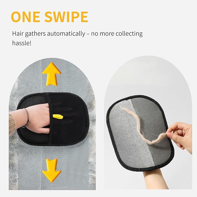 Pair Pack Electrostatic Pet Hair Remover Gloves - 2pcs Grooming Gloves for Dog Cat, Reusable Washable Fur Removal for Clothes, Bedding, Furniture, Carpet, Car Seats