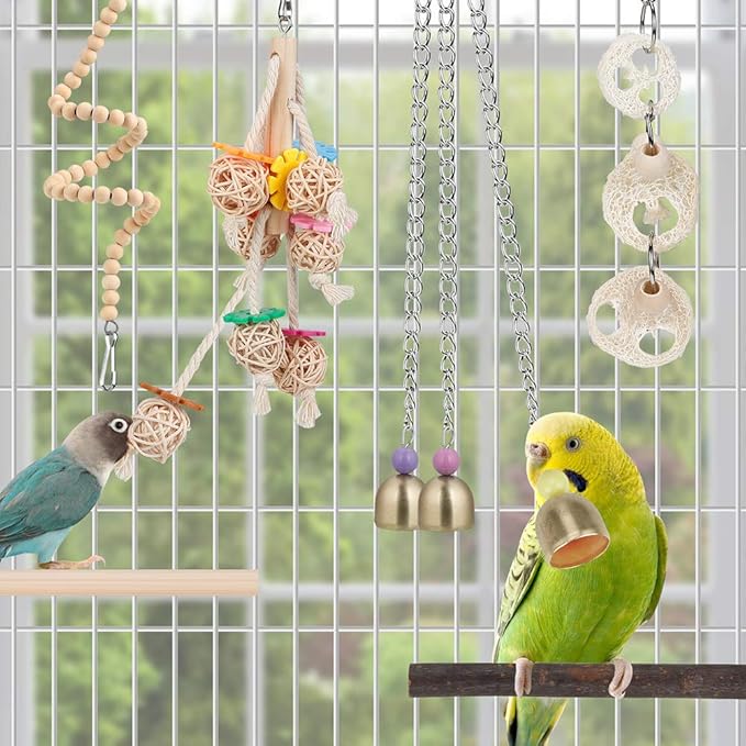 For Parakeet, Conure, Cockatiel, Love Birds, Parrots - Bird Cage Hammock with Ladder, Hanging Bell Swing, Chewing Toy