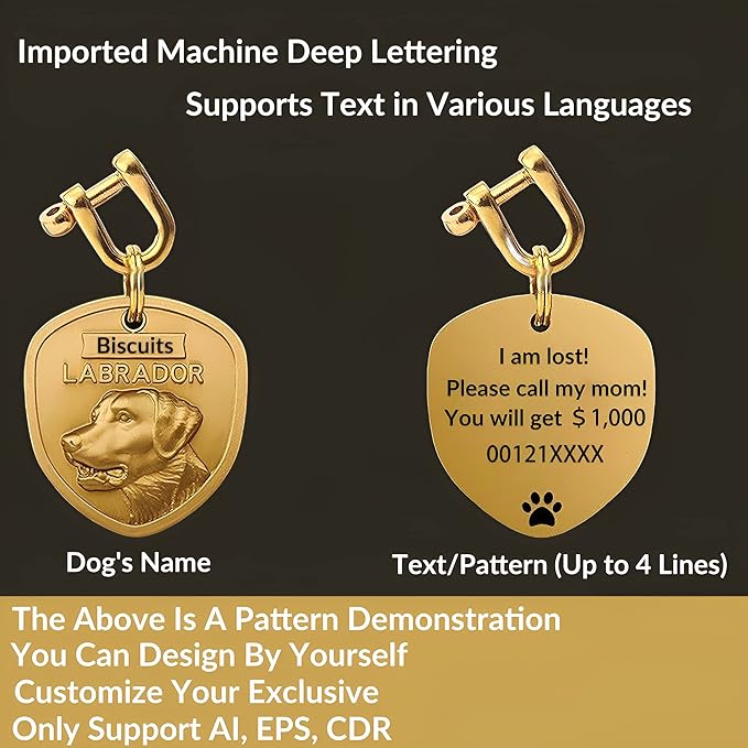 Vintage Pure Copper Personalized Dog Tags, Three-Dimensional Relief Pet Pattern, Custom Pet ID Tags (A15-Japanese Akita)