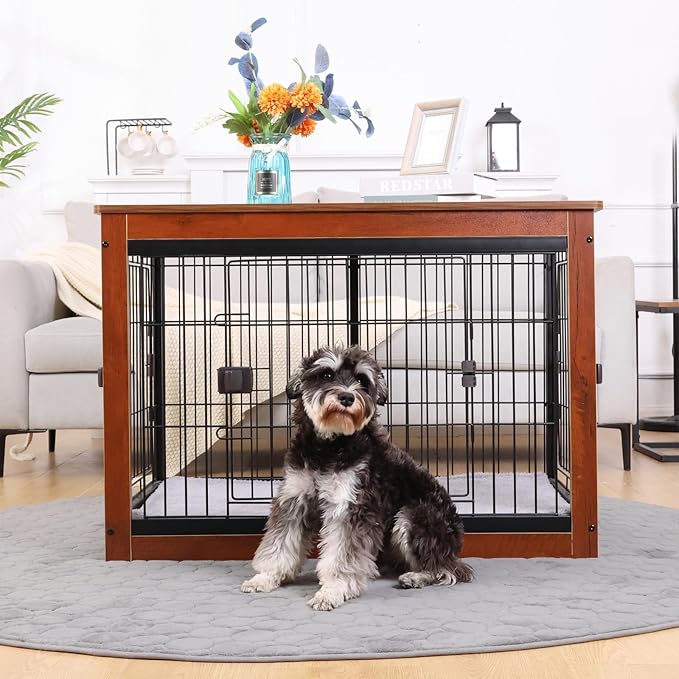 37.8 x 23.6 x 27.1 Inches Dog Crate Furniture Style for Medium Pets, Wooden Dog cage, Heavy Duty, Indoor Dog kennels with Three-Way Doors