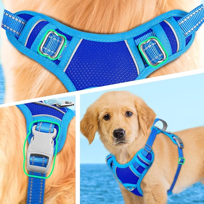 BARKBAY No Pull Dog Harness Large Reflective Dog Harness with Front Clip and Easy Control Handle for Walking Training Running with ID tag Pocket(Sapphire Blue & Blue,XS)