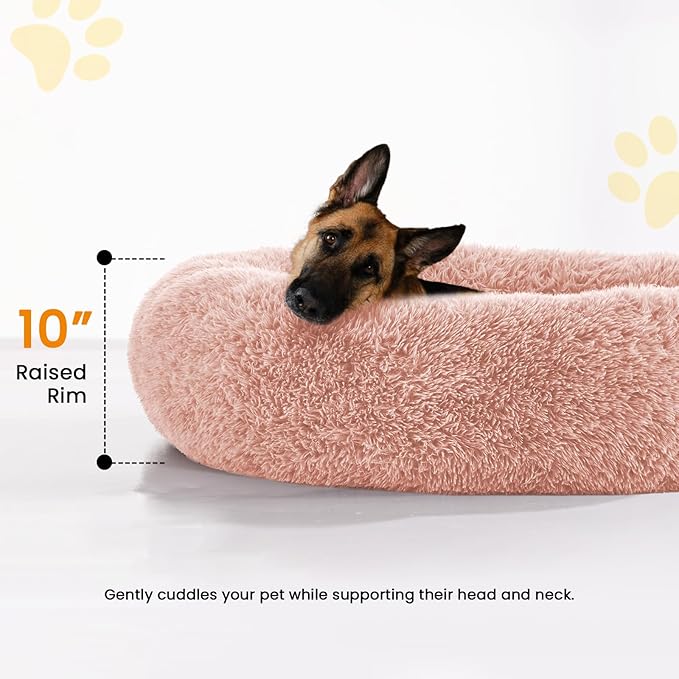 Calming Dog Bed Anti-Anxiety Donut Dog Beds for Small Medium Large Dogs,Washable Plush Fluffy Indoor Cat Kitten Round Cuddler Cushion (Pink, XX-Large)