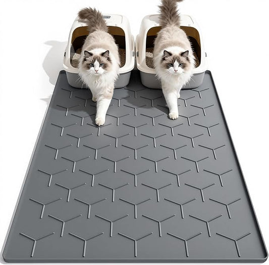 Cat Litter Mat, Large 40" X 28" Litter Catcher Rug, Waterproof Silicone Mat for Cats, Dark Gray