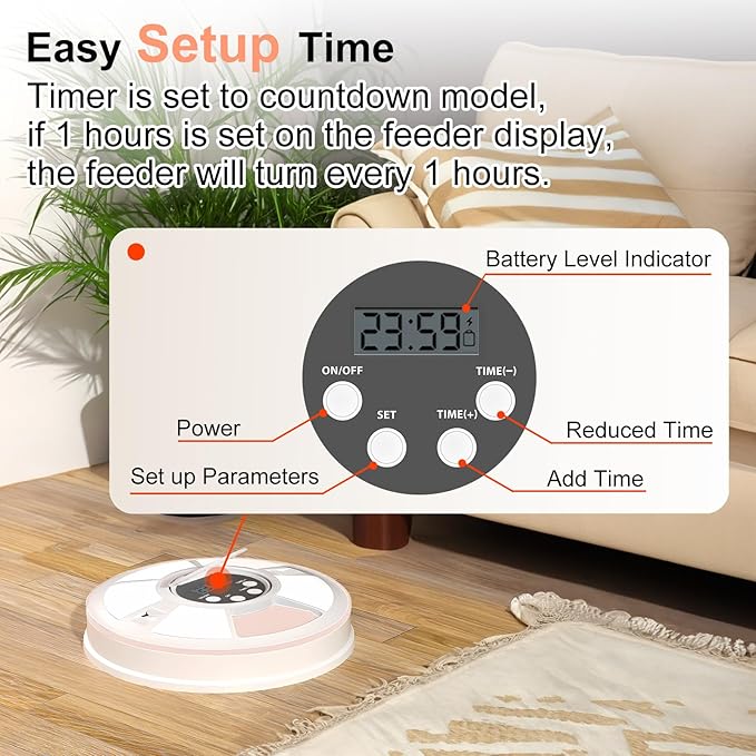 Automatic Cat Feeder for Dry Food,Supplement & Treats， 6 Compartment Timed Cat Food Dispenser for Cats and Small Dogs，No Ice Needed Automatic Dog Feeder (Pink)