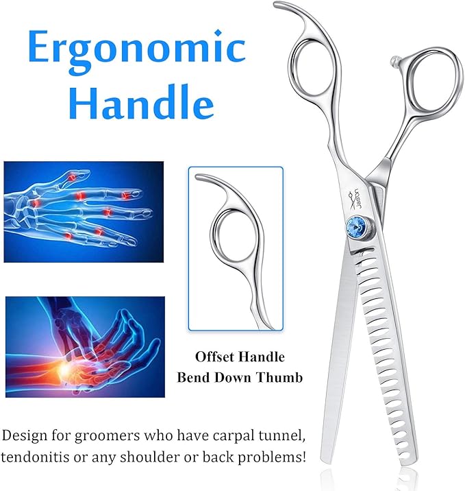 JASON 7 Inch 21-Teeth Chunkers Shears for Dogs, Ergonomic Cats Grooming Texturizing Blending Thinning Shears Pets Trimming Kit with Offset Handle, Sharp, Comfortable Shear Christmas Gift