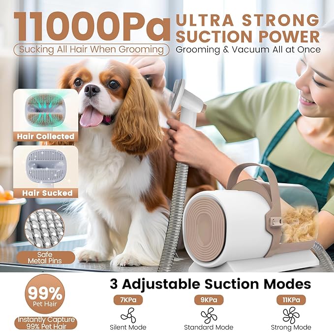 Dog Grooming Vacuum, Pet Grooming Kit, Dog Clipper Nail Trimmer Grinder, 2.5L Dust Cup 7 Grooming Tools 11000Pa Dog Vacuum for Shedding Grooming, Pet Grooming Vacuum for Dogs, Home Cleaning, PG50 Plus