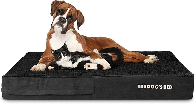 The Dog’s Bed Orthopedic Memory Foam Dog Bed, XXL Black Plush, Pain Relief for Arthritis, Hip & Elbow Dysplasia, Post Surgery, Lameness, Supportive, Waterproof Washable Cover, Veterinary Approved