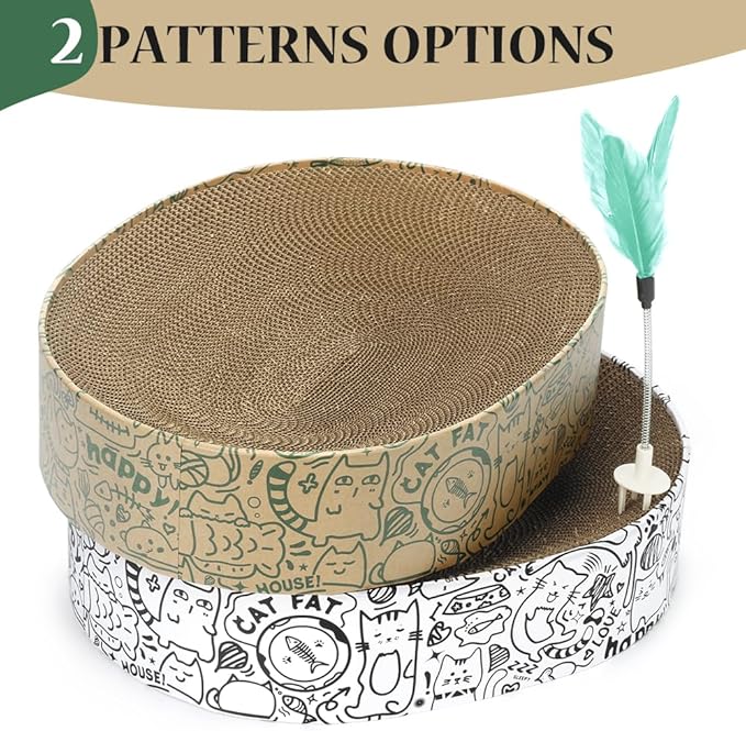 Cat Scratcher Cardboard 2in1 Oval Cat Scratcher Bed for Indoor Cats Cat Scratch Pad Bowl with Scratching Toy Corrugated Lounge Bed&Furniture Protector &Training Toy XL（Green）