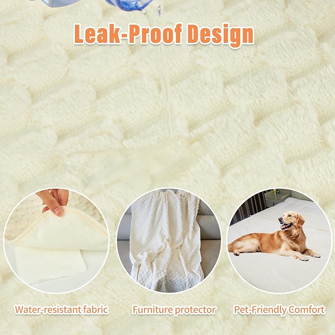 Water Resistant Blanket for Bed Couch Sofa, Cat/Dog Blanket Waterproof Washable, Small Cozy Reversible Furniture Protector, Leakproof Throw (40"x60", Snow White/Bright White)