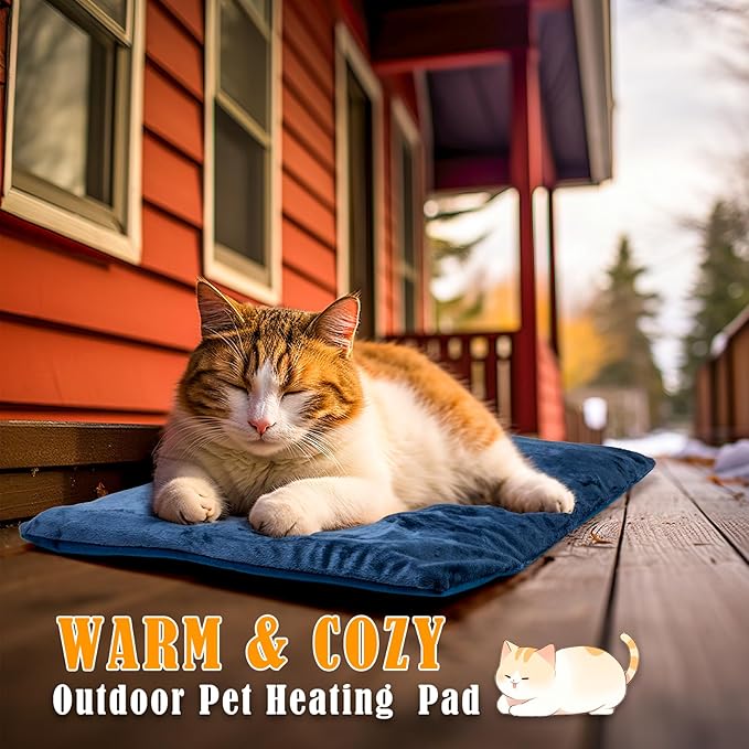 Kiroto Outdoor Pet Heating Pad for Cat Dog, Heated Mat with Waterproof Cover and Automatic Temperature Control, Suitable for Cat Houses, Dog Houses, Small Beds, Porches,20"x16",Blue