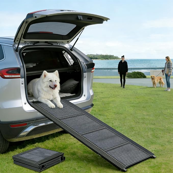 Dog Ramp for Car, Folding Portable Pet Ramp with Non-Slip Surface, Holds Up to 250lbs, Non-Slip 63" Large Dog Stairs for Bed, SUV & Truck