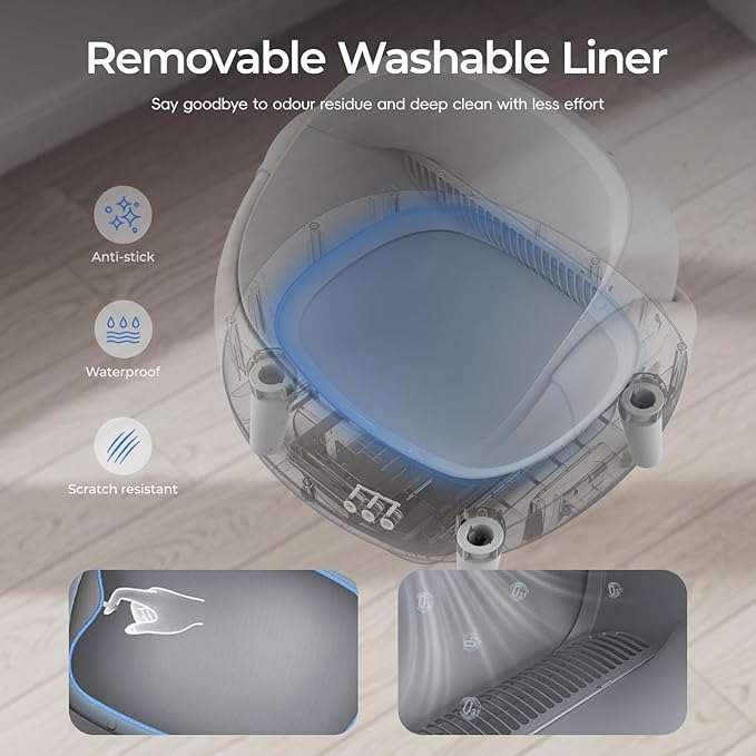 Open-Top Self Cleaning Litter Box, Automatic Cat Litter Box for Multiple Cats, APP Control, Safety Protection, Includes Trash Bags, White/Grey