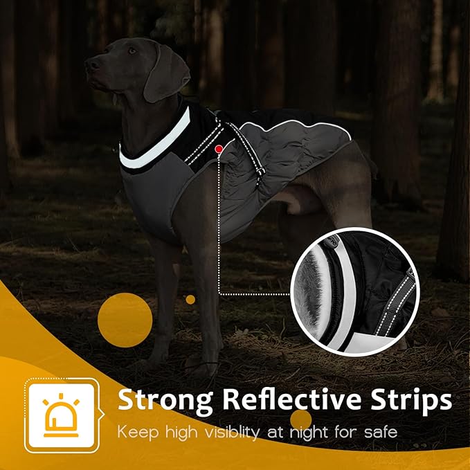 Dog Winter Coat with Harness, Dog Jacket, Pet Clothes with Zipper on Back, Waterproof Windproof Warm Vest, Reflective Cold Weather Coats, for Small Medium Large Dogs, Thick, Black, L