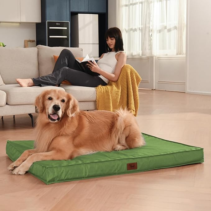 Outdoor Dog Bed for Small Dogs, Waterproof Dog Crate Bed for Medium Dogs Cats, Orthopedic Egg Crate Foam Pet Bed with Washable Removable Oxford Cover, Light Green