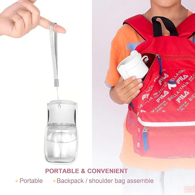 Portable Dog Water Bottle - Foldable Dog Water Dispenser | Leak Proof & Food Grade Plastic Travel | Pet Water Bottle for Cat Outdoor Walking Hiking Travel（US） (White, 12oz)