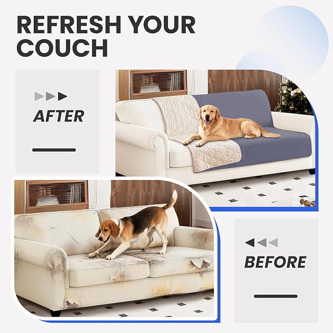 Waterproof Couch Covers for Pets, Waterproof Dog Bed Cover, Anti-Slip Soft Dog Blankets, Couch Cover for Dogs Washable, Pet Blanket for Puppy Large Dogs Cat (82x102 Inch, Grey Blue)