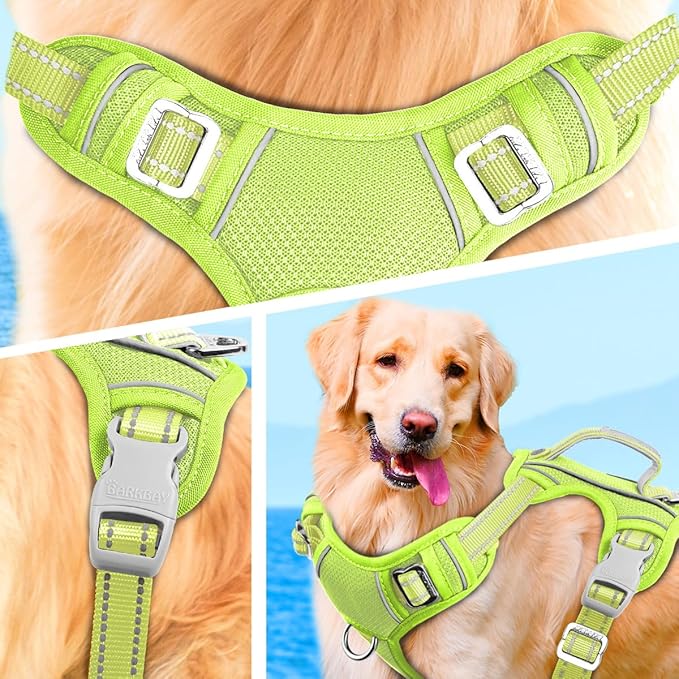 BARKBAY No Pull Dog Harness Large Reflective Dog Harness with Front Clip and Easy Control Handle for Walking Training Running with ID tag Pocket(Sunlight,XL)