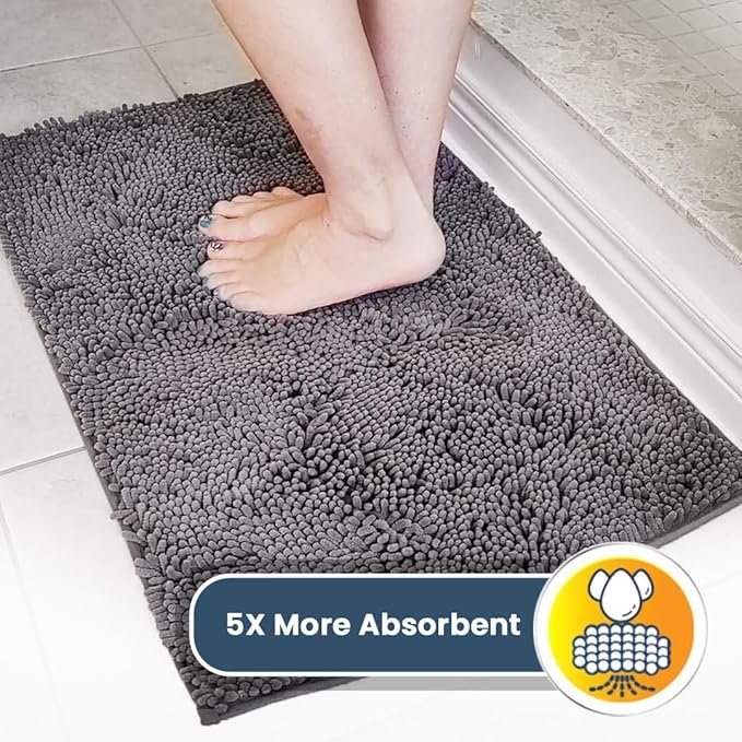Muddy Mat® | Super Absorbent Door Mat Indoor, Microfiber Quick Dry Chenille Entryway Rug, Non-Slip Front Door Mat, Indoor Mats for Entryway, Machine Washable Pet Rug, Grey XXL 60"X48"