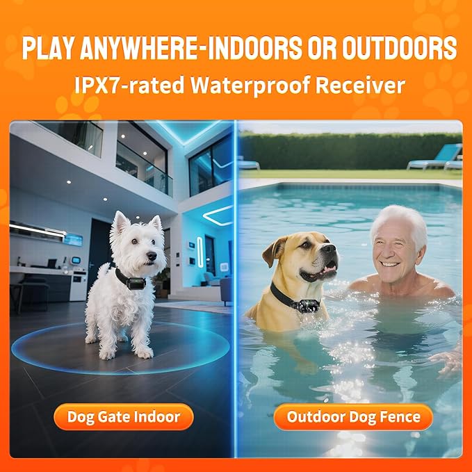 Wireless Dog Fence System, Indoor & Outdoor, 1 Acre High-Precision Radar Wireless Dog Fence System, Real-time Monitoring, 9-26in Medium & Large Breeds, Not Limited by GPS Signal (for Two Dogs)