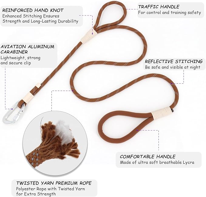 Twin Tails Leash Set - 5ft Double Handle Dog Leash and 4.5ft Lightweight Premium Rope Dog Leashes, Kid-Friendly Family Set, Reflective Pet Leashes for Small Medium and Large Dogs