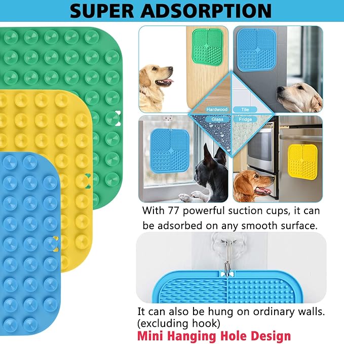 Dog Licking Mat, 3 Pcs Large Licking Mat for Dogs with Suction for Anxiety, Peanut Butter Dog Licking Mat Slow Feeder Dispensing Treater Lick Pad for Dogs Cats Grooming Bathing and Training