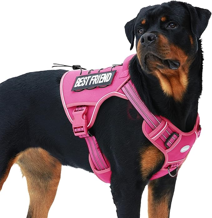 Auroth Tactical Dog Harness for Large Dogs No Pull Adjustable Pet Harness Reflective K9 Working Training Easy Control Pet Vest Military Service Dog Harnesses Rose Red XL